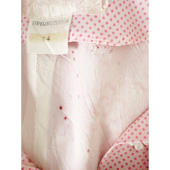 Vintage 1960s Mod White & Pink Floral Polka Dot Print Dress S - Picture 12 of 15